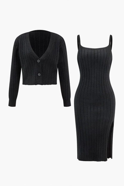 Damen Zweiteiler Set Cardigan und Kleid Lang Elegant - BerlinGlamour