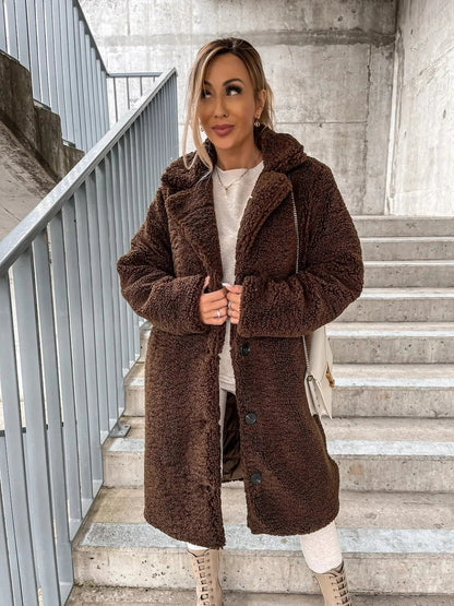 Plüsch-Trenchcoat Damen Lang Mantel Warm