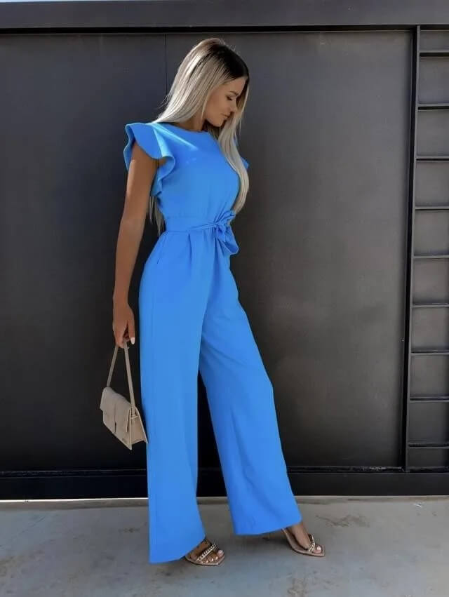 Eleganter Jumpsuit Damen Schmetterlingsärmel Mit Gürtel