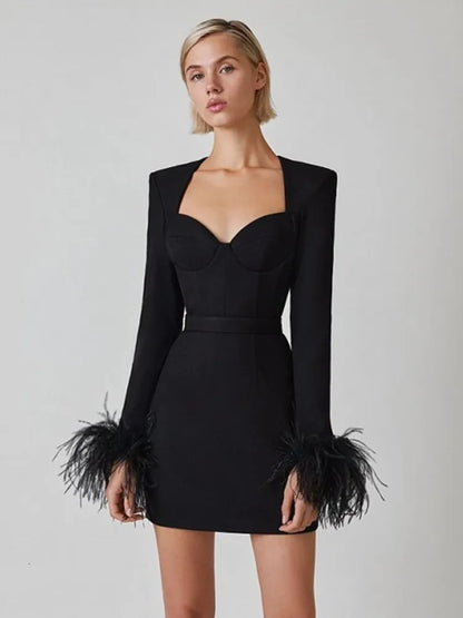 Kleid Minikleid Elegant Federdetails Damenkleid