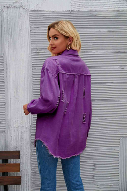 Rohsaum Denimjacke Zerrissen Trendig Frauenjacke
