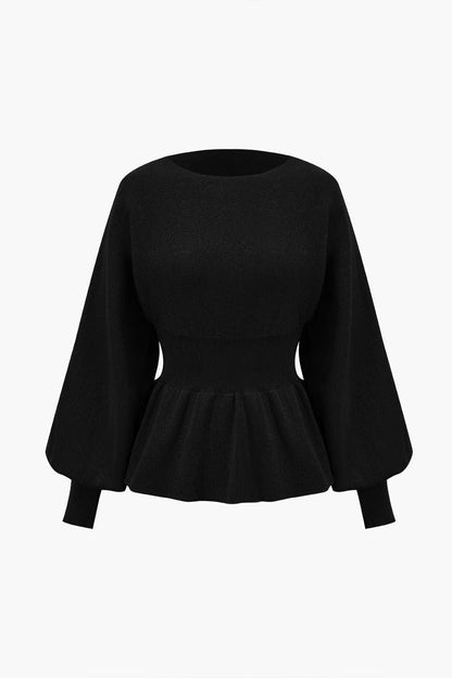 Elegantes Strick-Set Damen Peplum-Top und Bleistiftrock