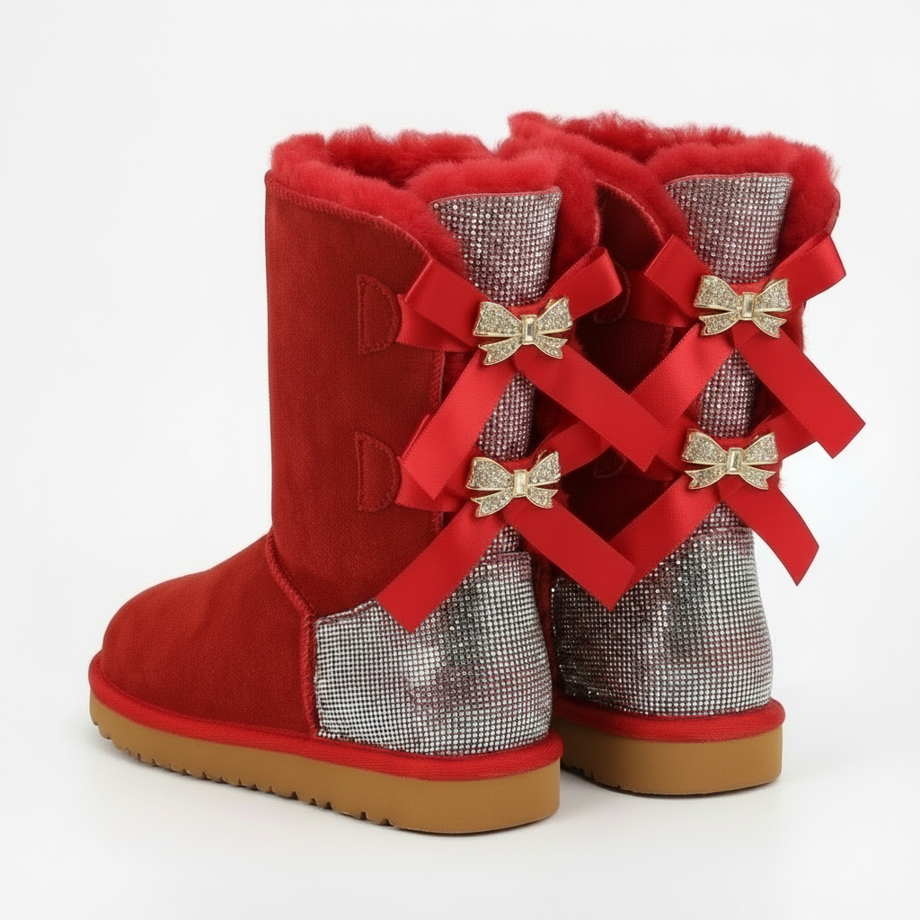 Winterstiefel Damen Wildleder Schleife Glitzer