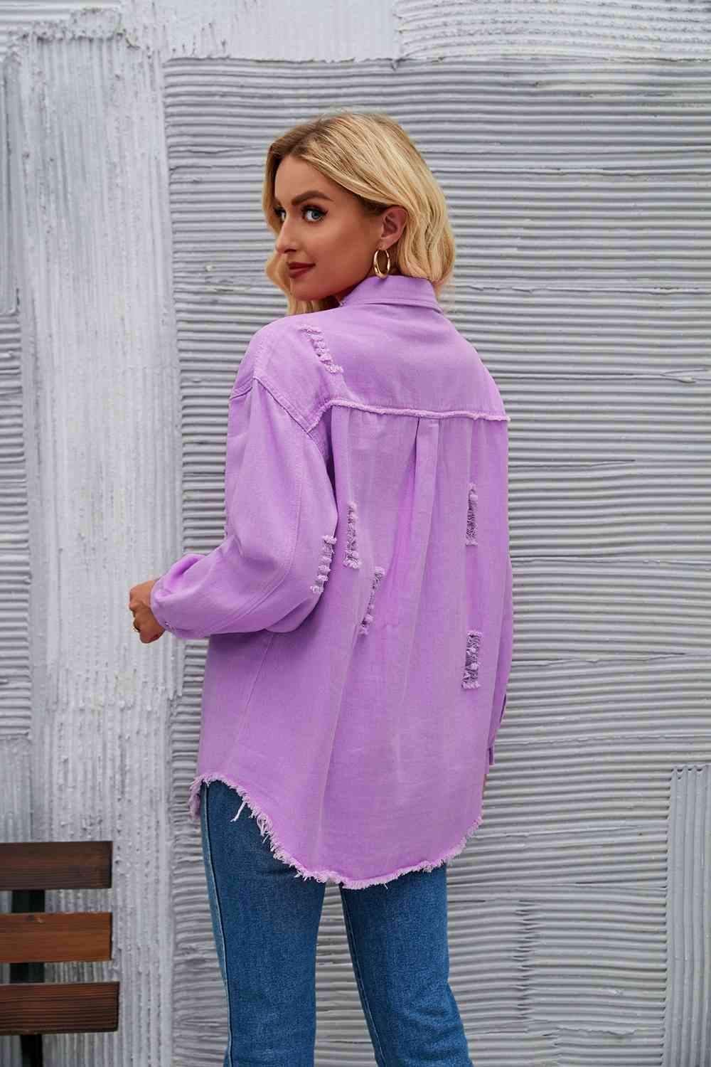 Rohsaum Denimjacke Zerrissen Trendig Frauenjacke