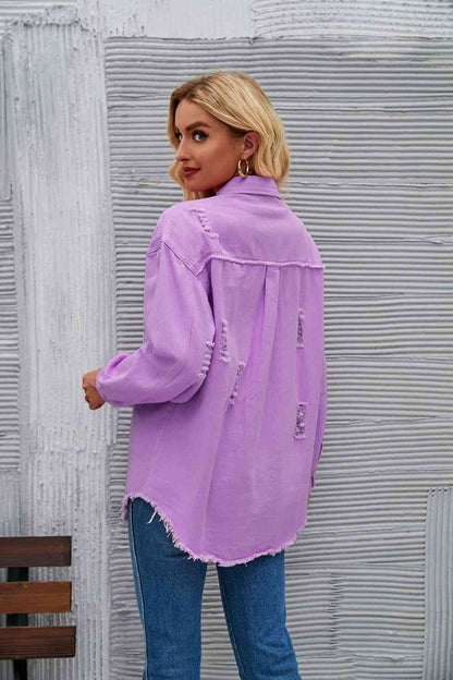 Rohsaum Denimjacke Zerrissen Trendig Frauenjacke