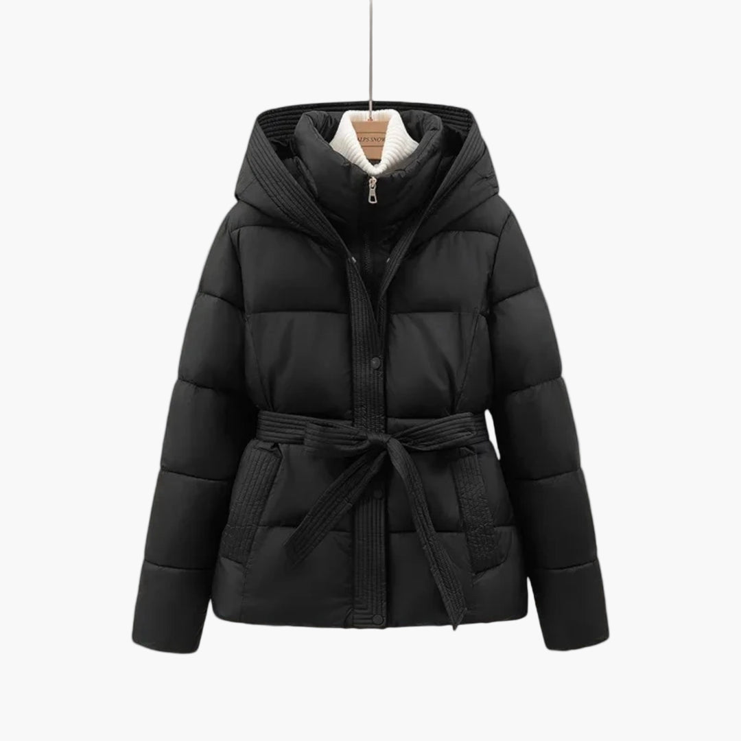 Damen Pufferjacke Warm mit Gürtel und Daunenfutter - BerlinGlamour