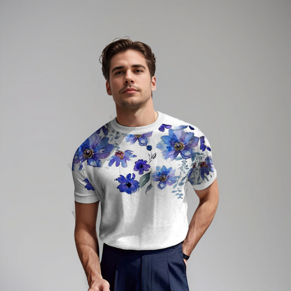 Herren Kurzarmshirt Floral Sommer