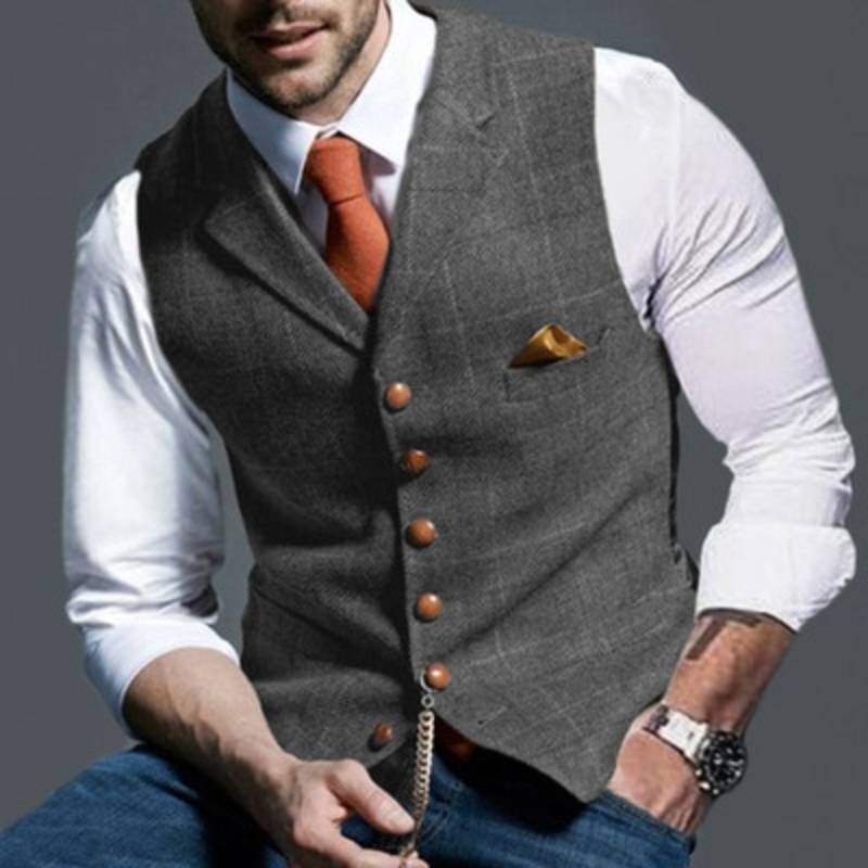 Herren Weste Kariert Elegant Business
