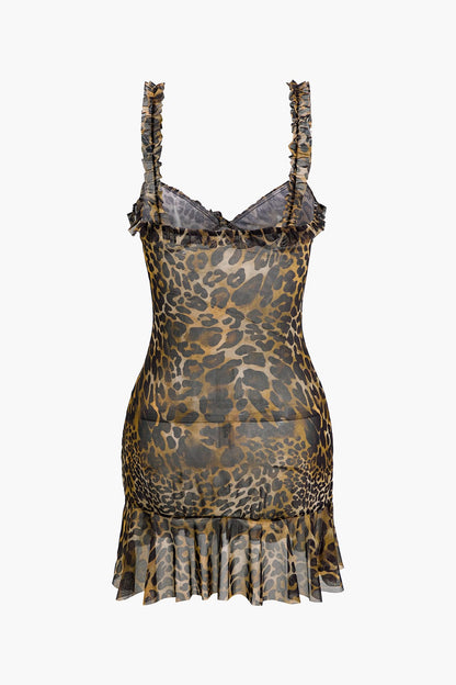 Leopard Minikleid Rüschen Animal Print Kurz