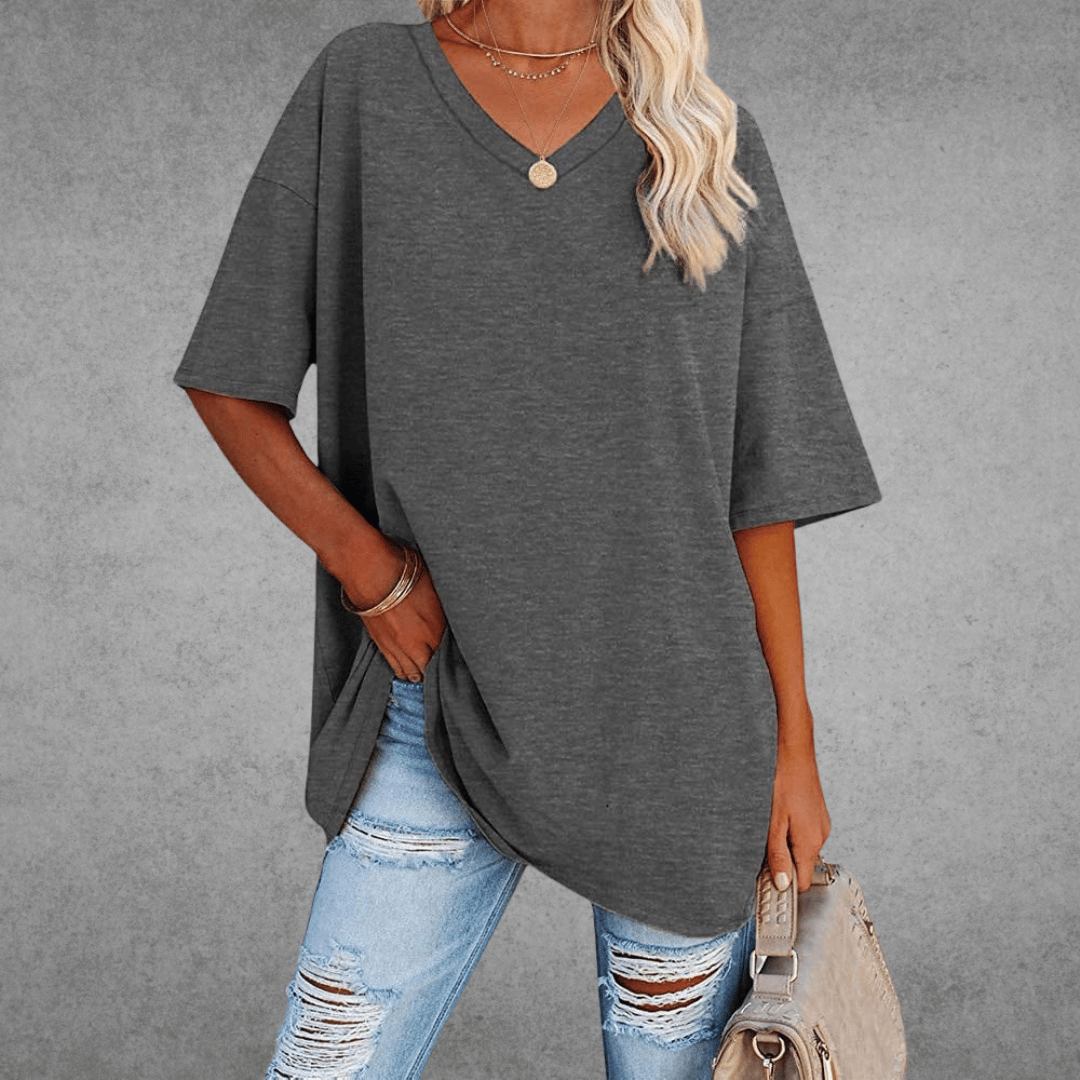 Damen T-Shirt Oversize V-Ausschnitt Lässig Leger