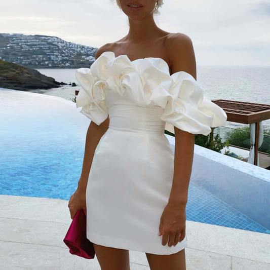 Kleid Damen Rüschenk Kleid Hochzeitsgast Elegannt - BerlinGlamour