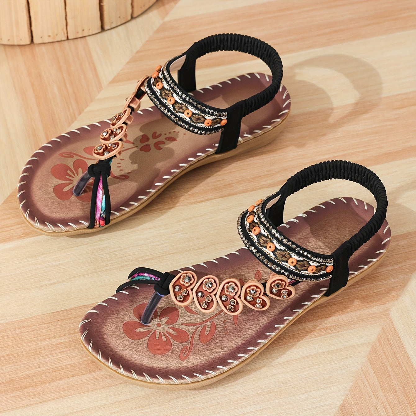 Damen Flache Schuhe Sommer Blumen Riemen Sandalen