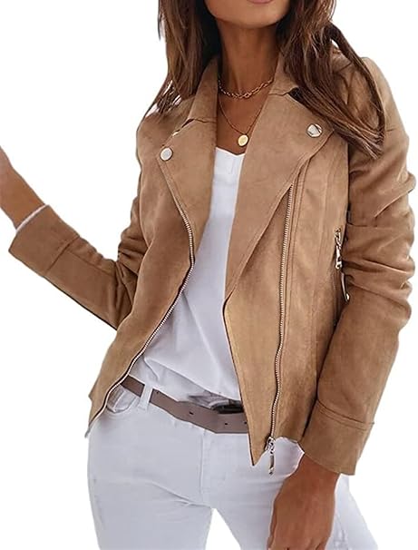 Lederjacke Damen Suede Wildleder Elegante