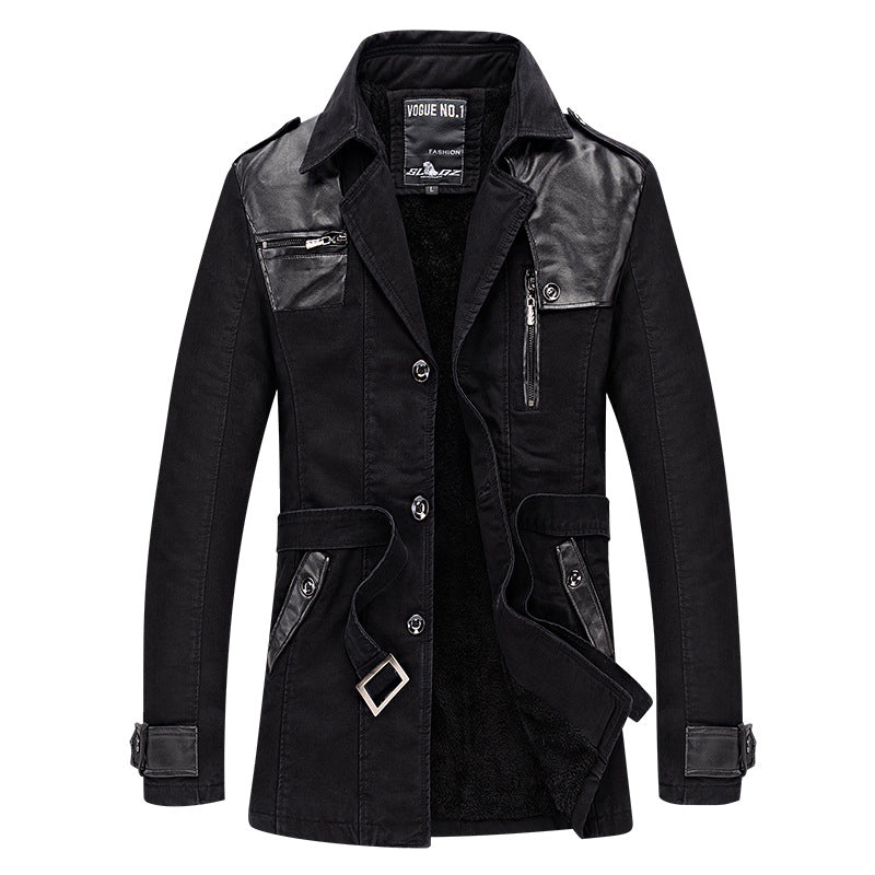 Modische Herren Jacke Lang Winter Schwarz