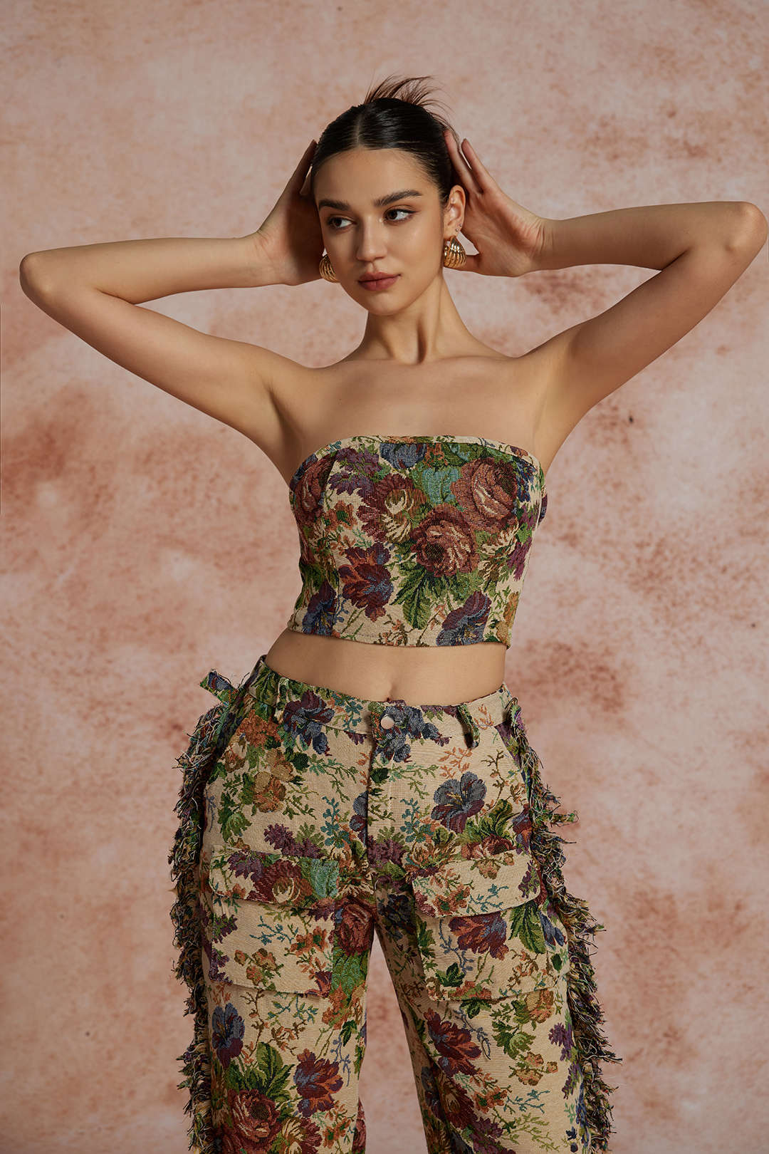 Sexy Zweiteiler Set Bustier mit Cargo Hose Bestickt