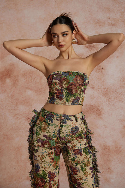 Sexy Zweiteiler Set Bustier mit Cargo Hose Bestickt