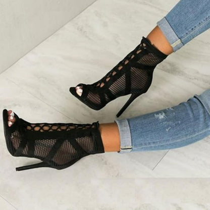 Damen High Heels Sandaletten Spitze Mesh Party Schuhe