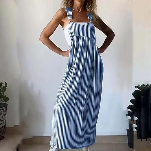 Leichtes gestreiftes Kleid mit Hosenträgern - Iris