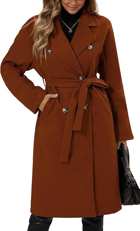 Damen Trenchcoat Klassisch Doppelknopf Verschluss Elegent
