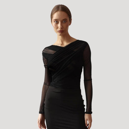 Damen Oberteil Langarm Transparent Wickeltop Frühling