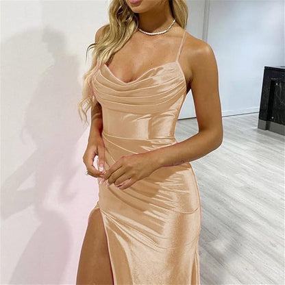 Elegantes Maxikleid Damen Asymmetrisch Raffiniert Lang