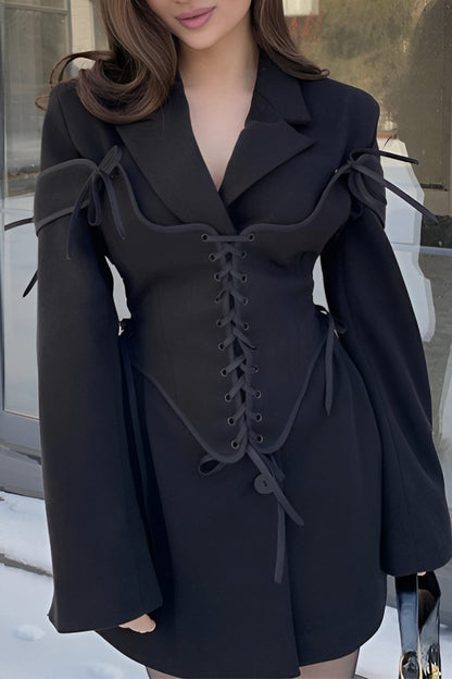 Elegantes Frauen Zweiteiler Set Blazer Korsett Schnürung