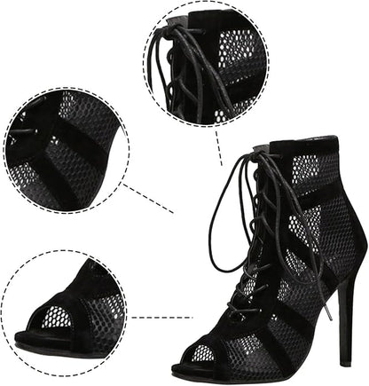 Damen High Heels Sandaletten Spitze Mesh Party Schuhe