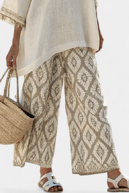 Damen Boho Zweiteiler Hosenanzug Weite Beine