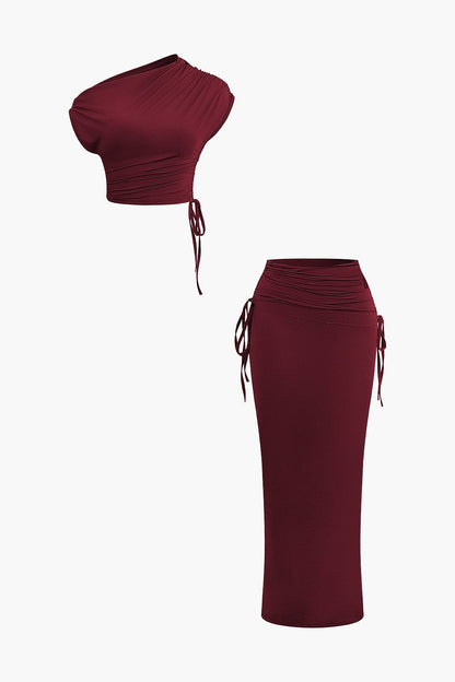 Asymmetrisches Set Damen One Shoulder Top Maxi Rock