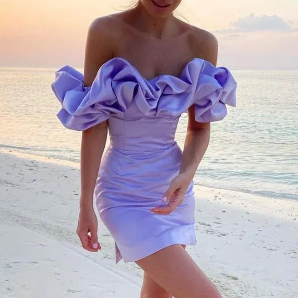 Kleid Damen Rüschenk Kleid Hochzeitsgast Elegannt
