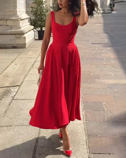Rotes Midikleid Mit Trägern Elegantes Damenkleid