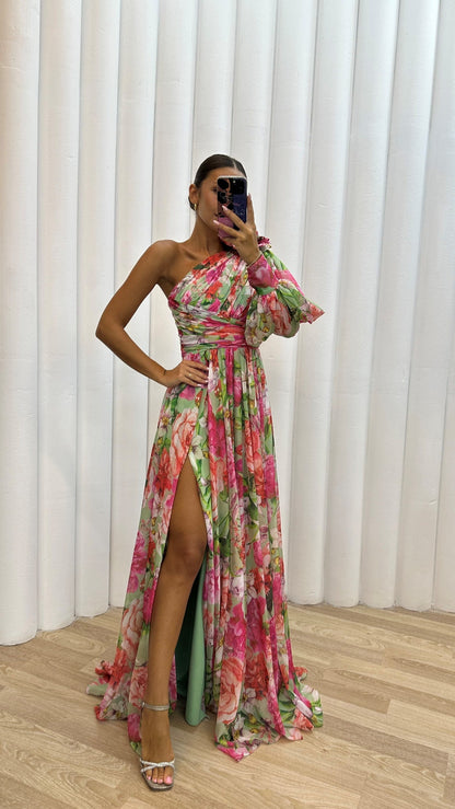 Hochzeitskleid Einarm Damenkleid Floral Elegant