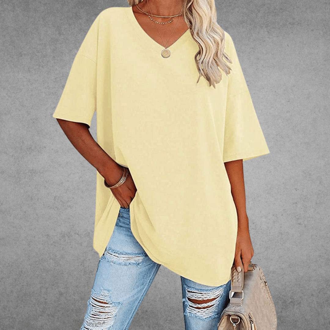 Damen T-Shirt Oversize V-Ausschnitt Lässig Leger