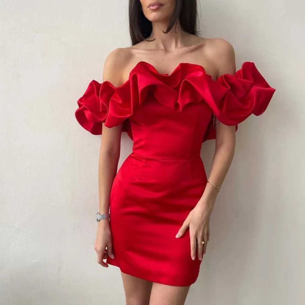 Kleid Damen Rüschenk Kleid Hochzeitsgast Elegannt