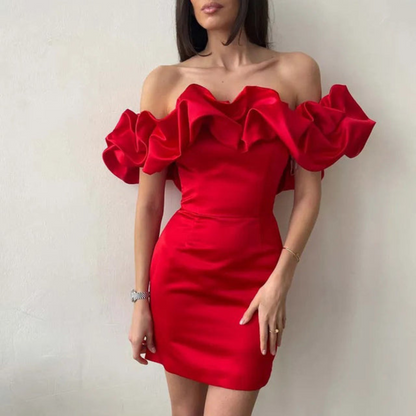 Kleid Damen Rüschenk Kleid Hochzeitsgast Elegannt