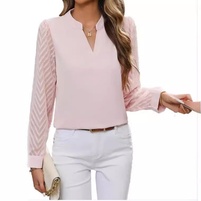 Elegantes Damen Top V-Ausschnitt Chiffon Bluse
