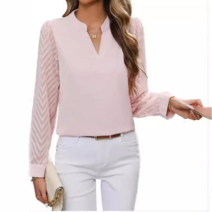 Elegantes Damen Top V-Ausschnitt Chiffon Bluse