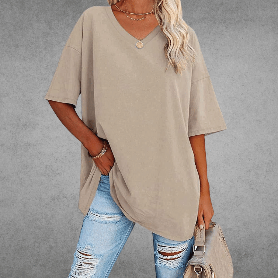 Damen T-Shirt Oversize V-Ausschnitt Lässig Leger