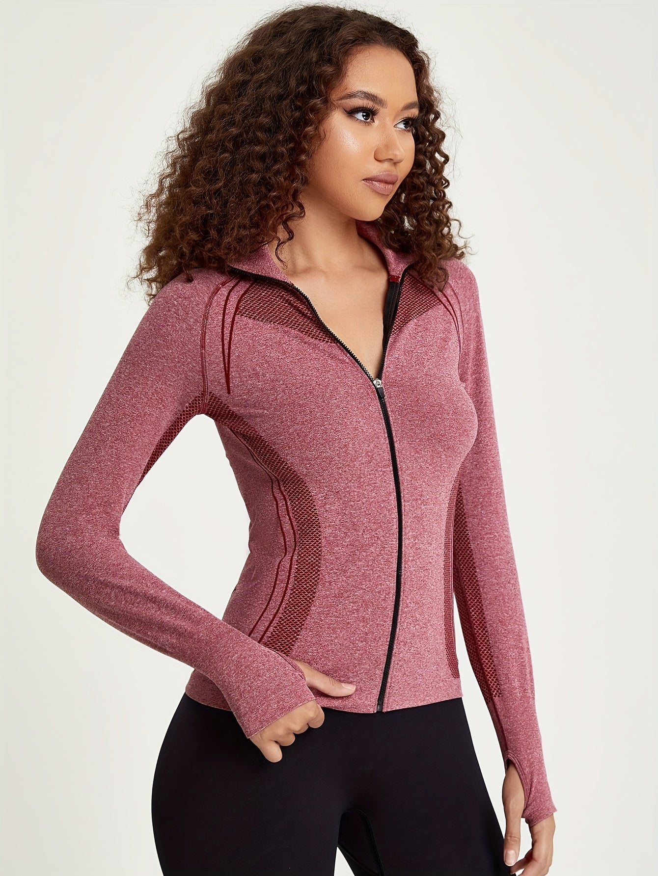 Sportjacke Damen Nahtlos Reißverschluss Waterproof