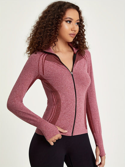 Sportjacke Damen Nahtlos Reißverschluss Waterproof
