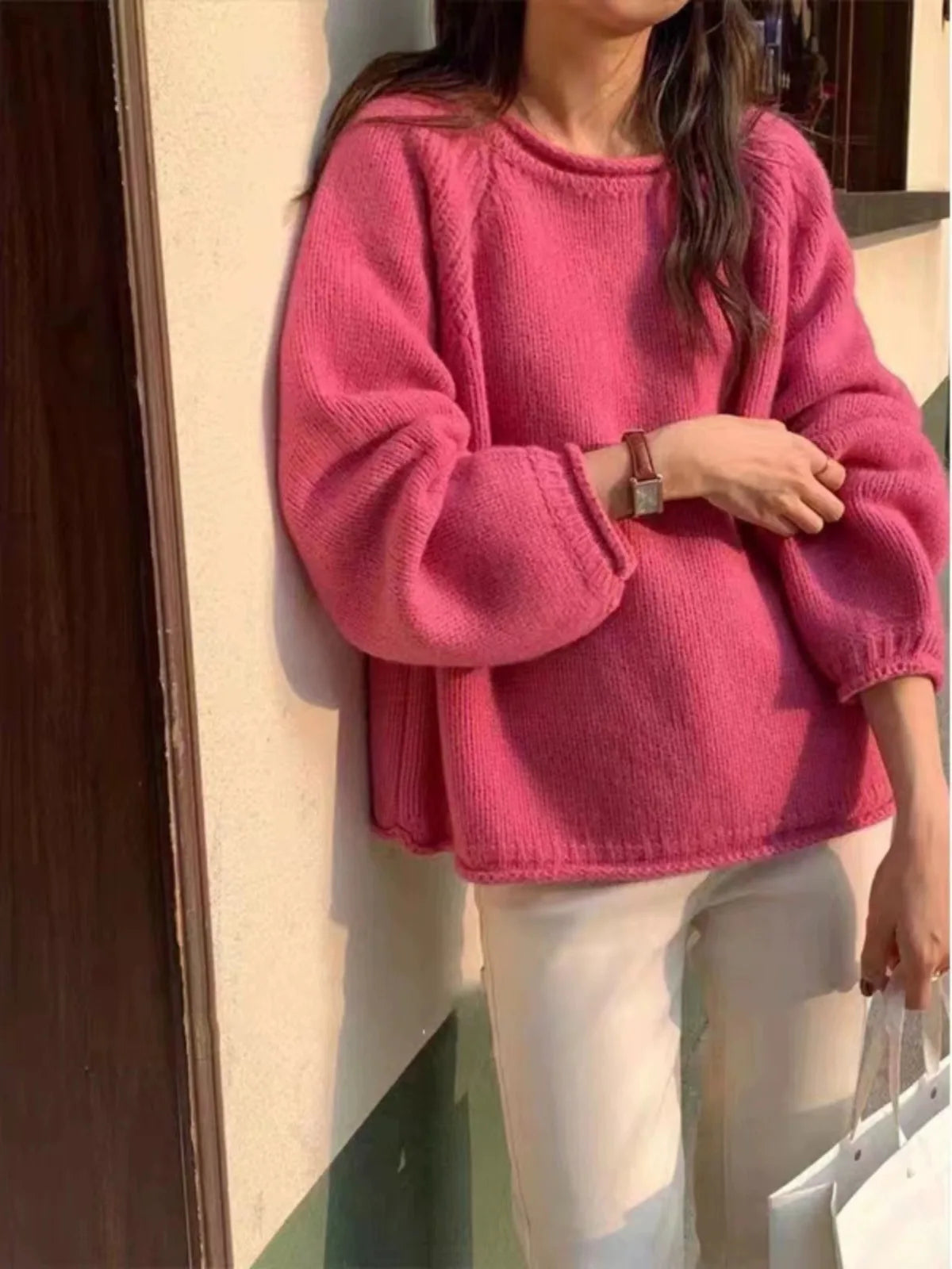 Damen Oversize Pullover Strick Großzügig Bequem