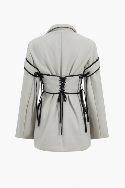 Elegantes Frauen Zweiteiler Set Blazer Korsett Schnürung
