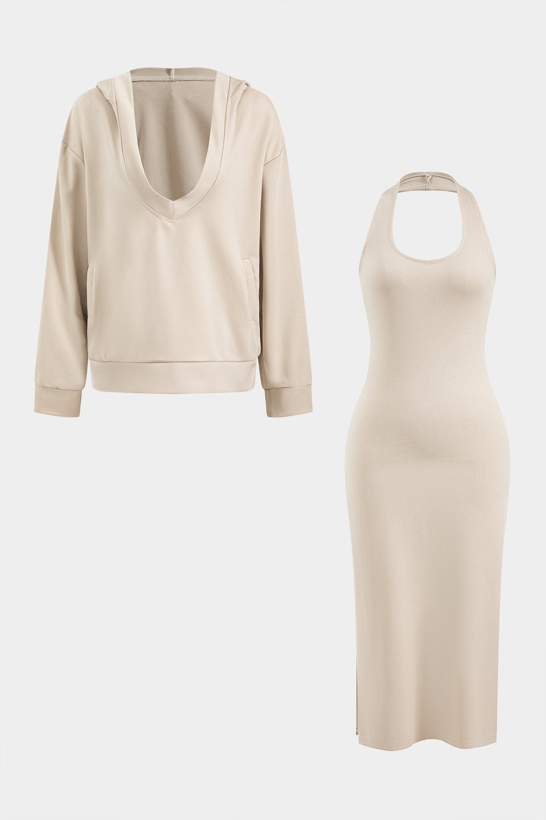 Bodycon Kleid mit Kapuze und Pullover Set Damen - BerlinGlamour