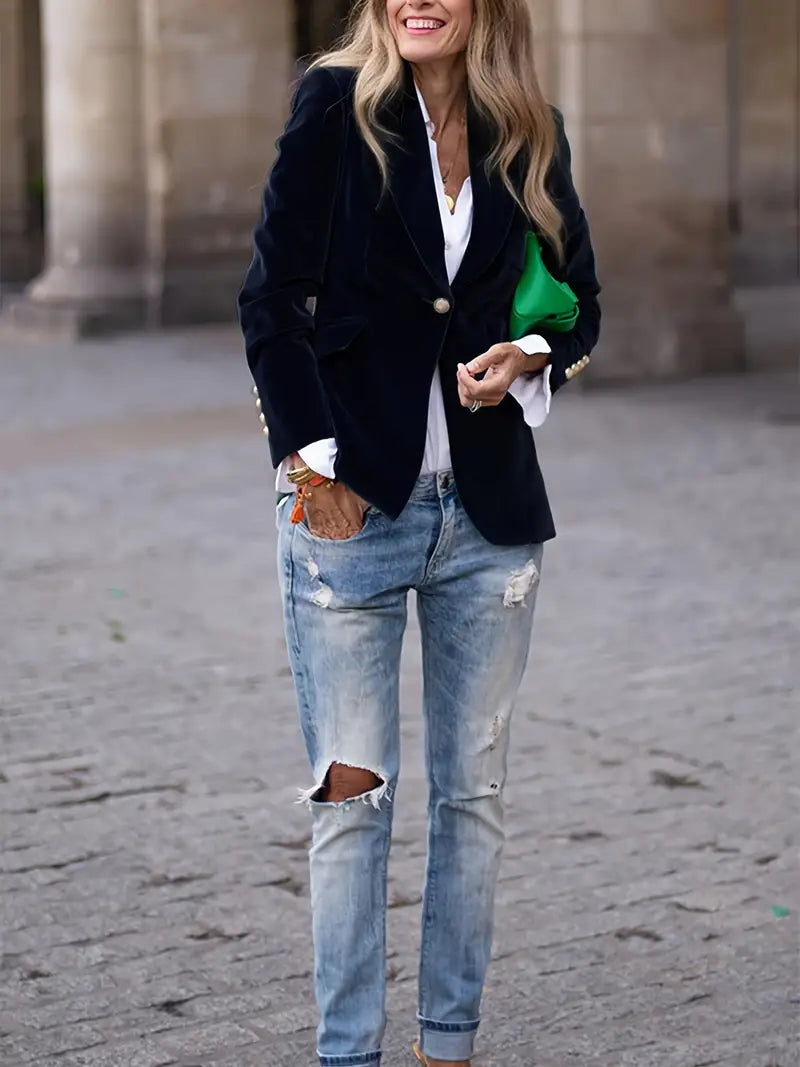 Damen Blazer Klassisch Ein-Knopf Verschluss Modern