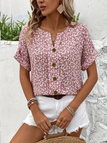 Bluse mit Knöpfen Blumenmuster Damen