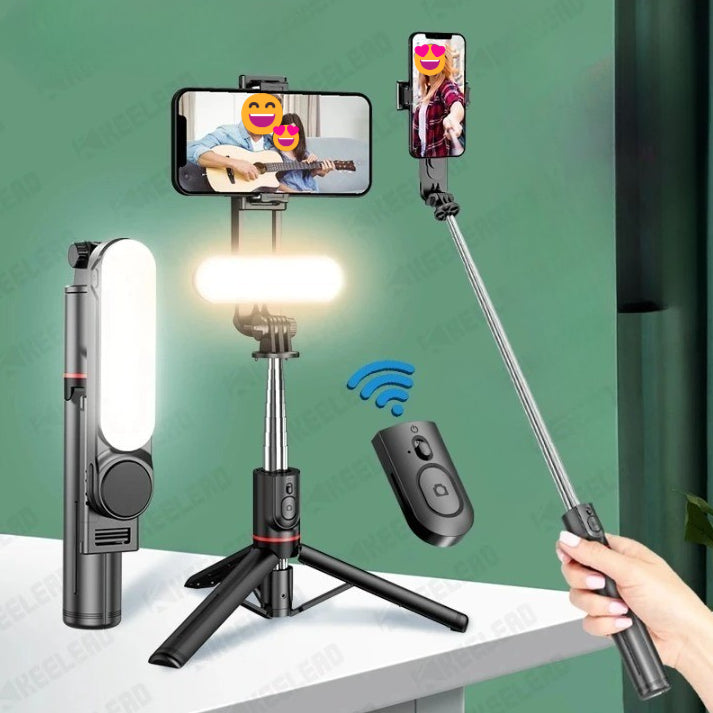 Faltbarer Selfie Stick mit LED Beleuchtung Stativ - BerlinGlamour