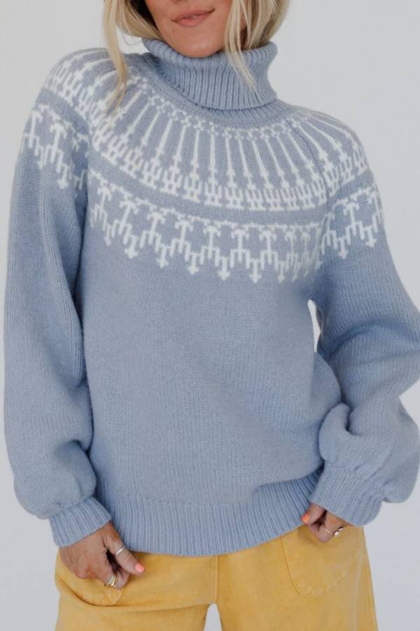 Weihnachtspullover Rollkragen Langarm Verdickt Gestrickt