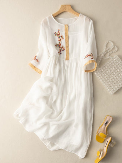 Damen Sommerkleid Ethnisches Besticktes Midi Kleid