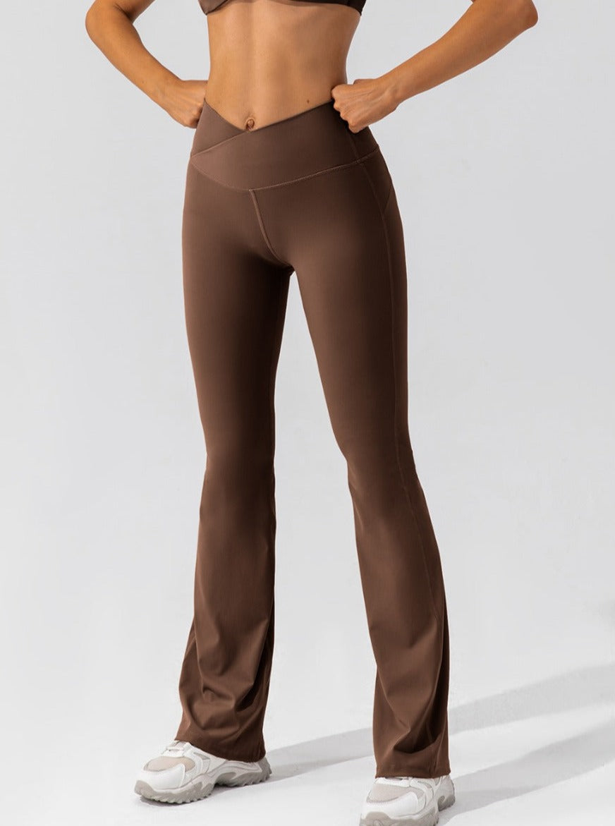 Hohe Taille Flare Leggings mit Crossover Bund Komfort
