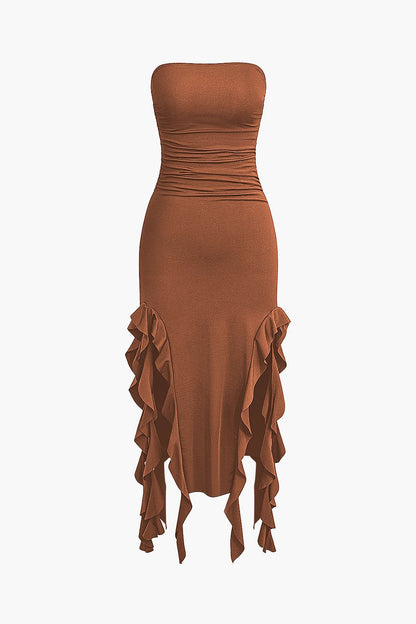Elegantes Maxikleid mit Volant und Rüschen